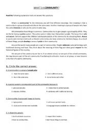 English Worksheet: Whats a community?