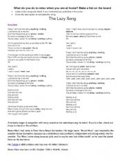 English Worksheet: The Lazy Song Bruno Mars