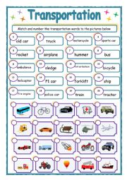 English Worksheet: Transportation