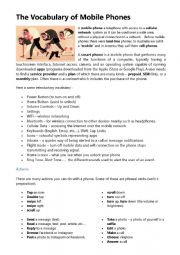English Worksheet: The vocabulary of mobile phones