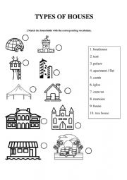 English Worksheet: Types of Houses - Matching Activity
