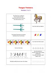 English Worksheet: Tongue Twisters - Numbers 1 to 12