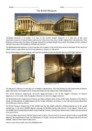 English Worksheet: British Museum Reading exercise