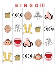 English Worksheet: Body Part Bingo Cards