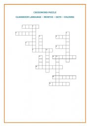Crossword Puzzle - Days, Months, Classroom Language, Colours