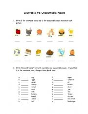 English Worksheet: Countable and Uncountable Nouns