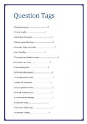 English Worksheet: Question Tags