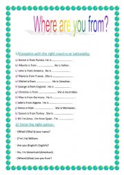 English Worksheet: Where are you from?