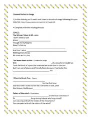 English Worksheet: Present perfect in songs