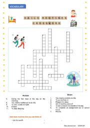English Worksheet: Daily activities crossword