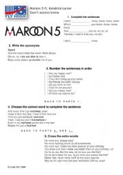 English Worksheet: maroon sugar