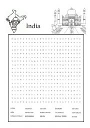 English Worksheet: india word search