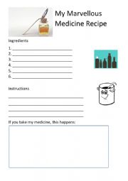 English Worksheet: My Marvellous Medicine Recipe