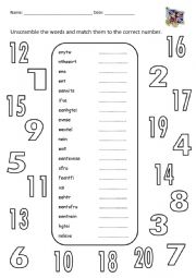 English Worksheet: Nmubers matching game