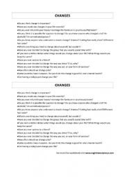 English Worksheet: CHANGES speaking A2/B1
