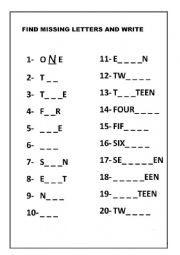 English Worksheet: numbers