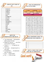 English Worksheet: MAKE AND DO EXPRESSIONS