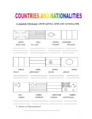 English Worksheet: COUNTRIES AND NATIONALITIES
