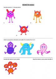 English Worksheet: Monster Madness - using adjectives