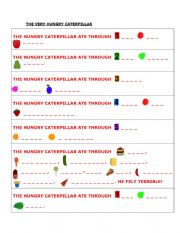 English Worksheet: THE VERY HUNGRY CATERPILLAR