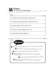 English Worksheet: Bingo can can�t