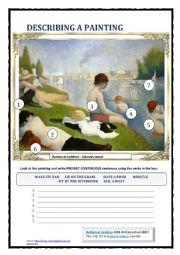 English Worksheet: DESCRIBING A PAINTING 3 (SEURAT) 3 PAGES (NEW)