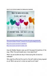 English Worksheet: how to stay positive during the corona virus pandemic - speaking/ςριτινγ προμπτ 