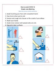 English worksheet: HOW TO AVOID COVID 19 MATCHING