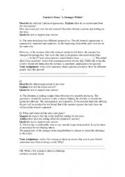 English Worksheet: A Stranger Within- Teachers Notes and Questions for Assessment