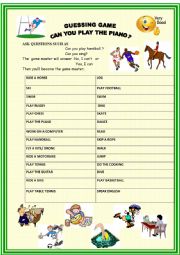 English Worksheet: Can you sing? guessing game