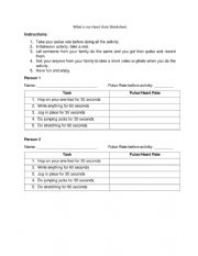 English Worksheet: Pulse Rate Activity