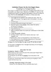 English Worksheet: Traveling to a Foreign Country - A Project for the Oral Matriculation Exam
