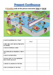 English Worksheet: PRSENT CONTINUOUS: WHAT ARE THEY DOING? LOOK, READ AND ANSWER TRUE OR FALSE