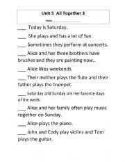 English Worksheet: All Together 3 Unit 5 Reading Comprehension for Paragraph