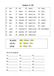 English Worksheet: write the numbers 1-100