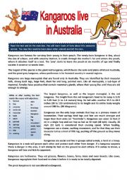 The kangaroo lives in Australia - Reading comprehension + questions + KEY