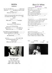 English Worksheet: Madonna - Frozen / Michael Jackson - Black or White Gap texts