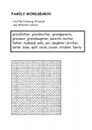 English Worksheet: Family Word Search