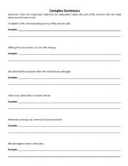 English Worksheet: Complex Sentences Example