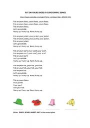 English Worksheet: Put on your shoes by Super simple songs