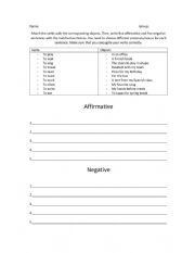 English Worksheet: Affirmative and Negative Sentences Simple Present