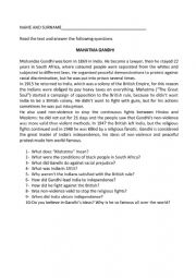 English Worksheet: MAHATMA GANDHI