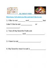 English Worksheet: Sentence stems to write and talk about food