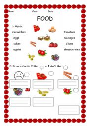 English Worksheet: Likes and dislikes. Food