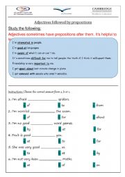 English Worksheet: Adjectives followed by prepositions