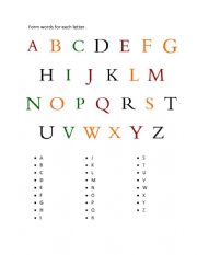 the alphabet to complete words