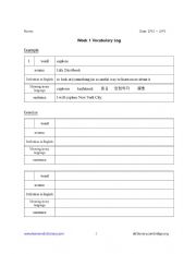 English Worksheet: ESL Vocabulary Log