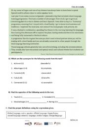 English Worksheet: The Importance of the English Language worksheet