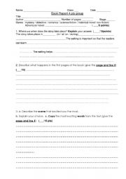 English Worksheet: Book Report