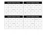 English Worksheet: Bingo opposite adjectives
